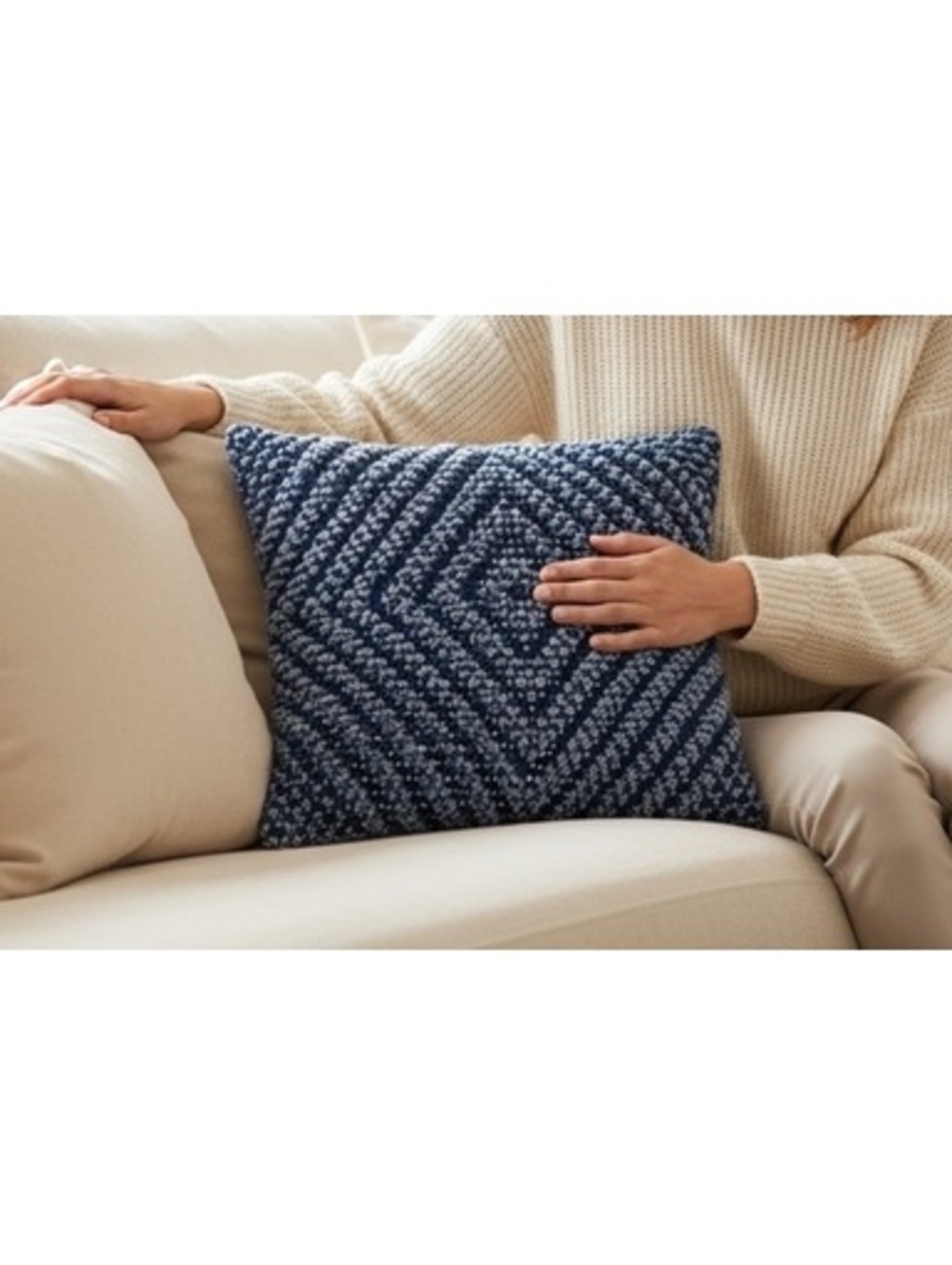 Decorative Navy Blue Textured Throw Pillow 16 x 17 inches
